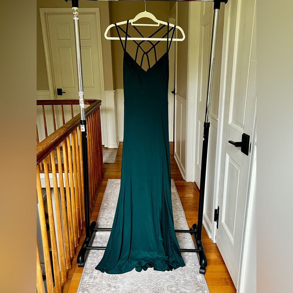 Morgan & Co. Dark Green Backless Dress Perfect for Prom!